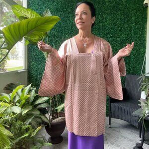 Original Kimono Vest Japanese Rose Origami Pattern Women Traditional Robe